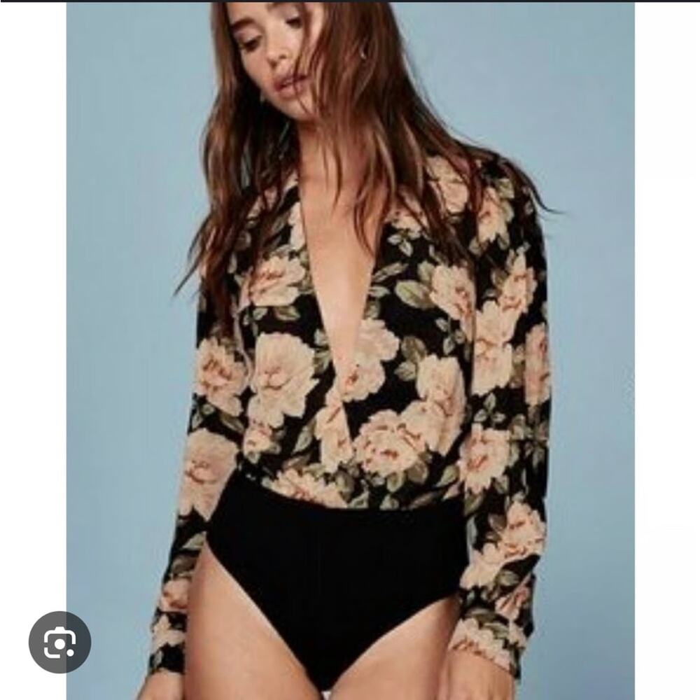 Reformation Chandler Floral Bodysuit Small Small Pink Black Long Sleeves - Picture 2 of 8
